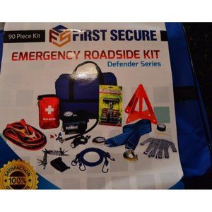 90 Piece Car Emergency Roadside & First Aid Kit Inside - Long-Lasting Quality